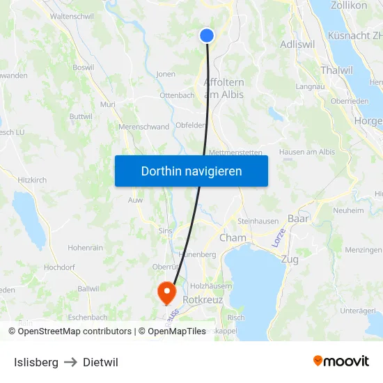 Islisberg to Dietwil map