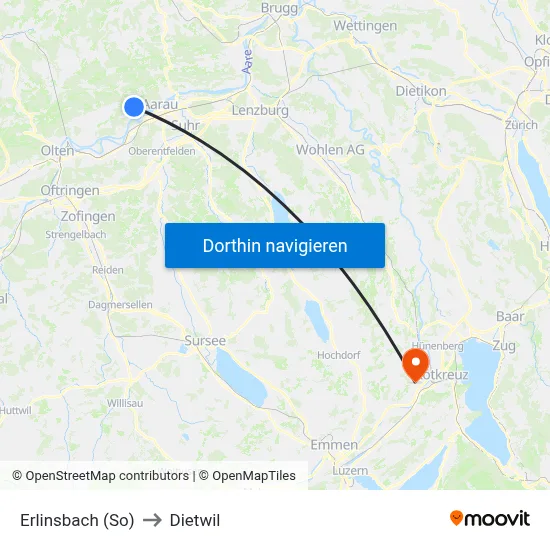 Erlinsbach (So) to Dietwil map