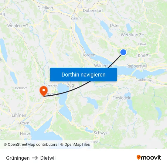 Grüningen to Dietwil map