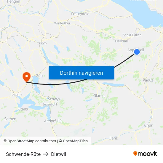 Schwende-Rüte to Dietwil map
