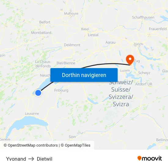 Yvonand to Dietwil map