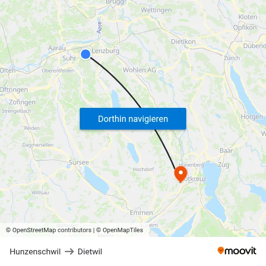Hunzenschwil to Dietwil map