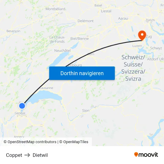 Coppet to Dietwil map