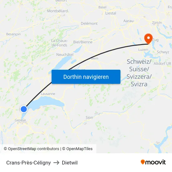 Crans-Près-Céligny to Dietwil map