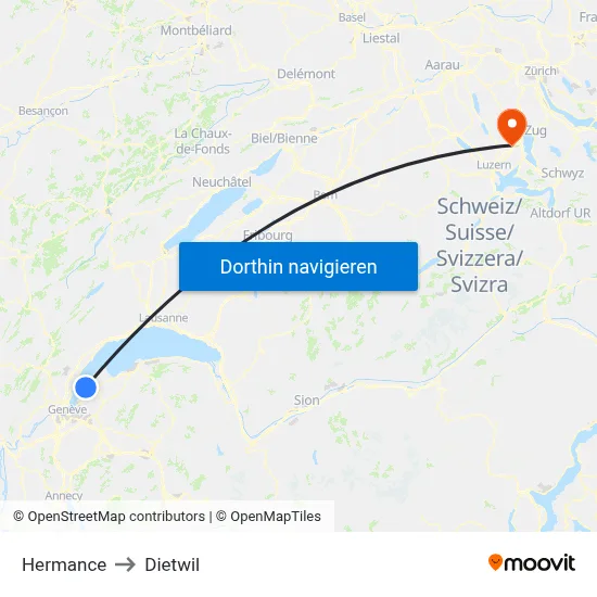 Hermance to Dietwil map