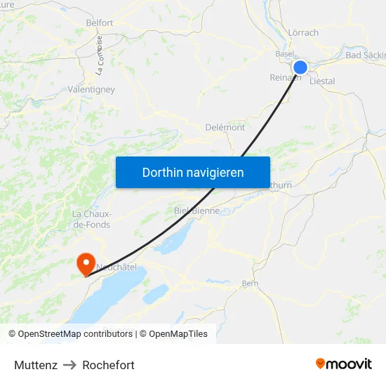 Muttenz to Rochefort map