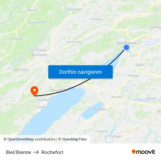 Biel/Bienne to Rochefort map