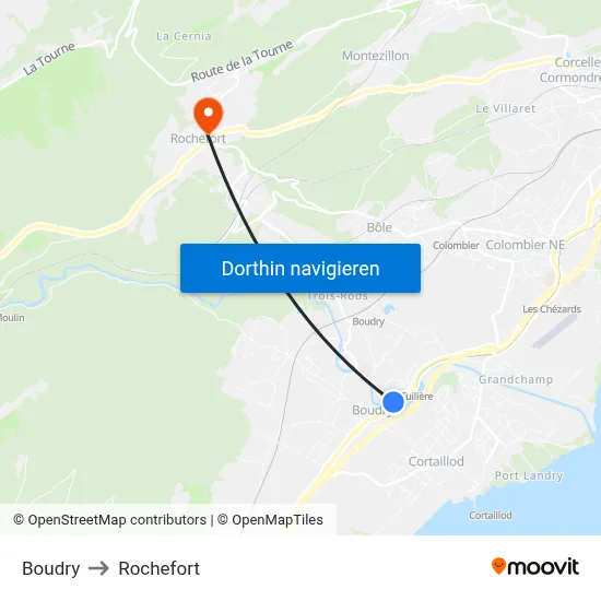 Boudry to Rochefort map