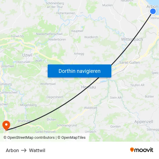 Arbon to Wattwil map