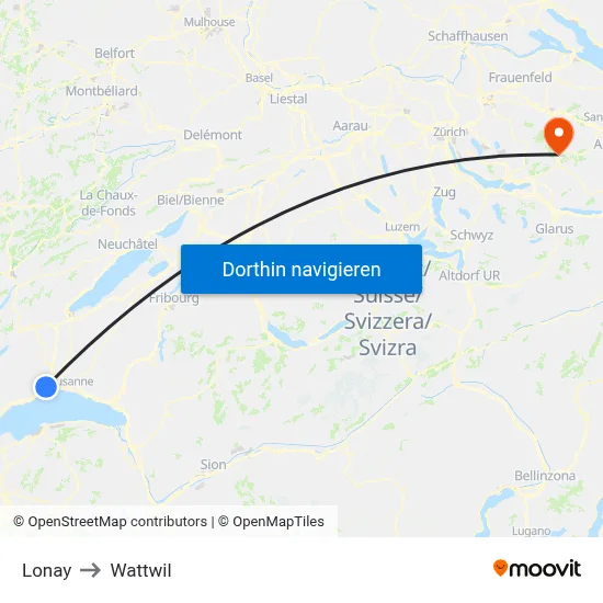 Lonay to Wattwil map