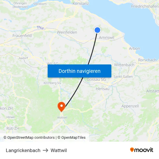 Langrickenbach to Wattwil map