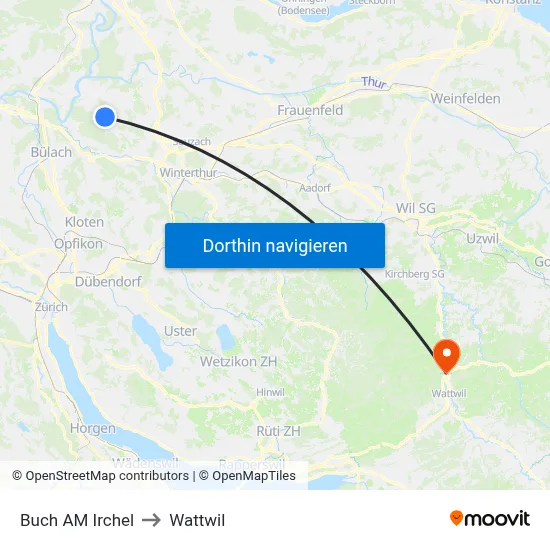 Buch AM Irchel to Wattwil map