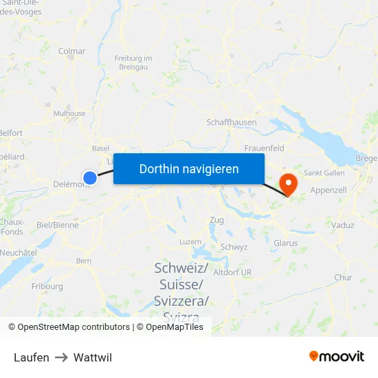 Laufen to Wattwil map
