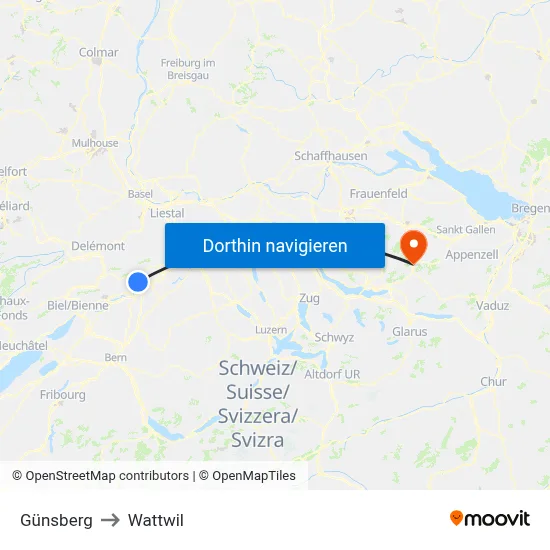 Günsberg to Wattwil map