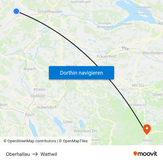 Oberhallau to Wattwil map