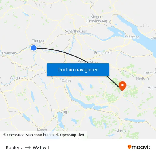 Koblenz to Wattwil map