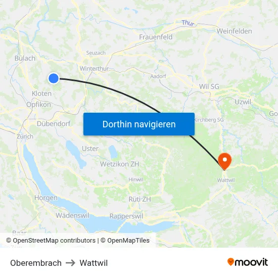 Oberembrach to Wattwil map