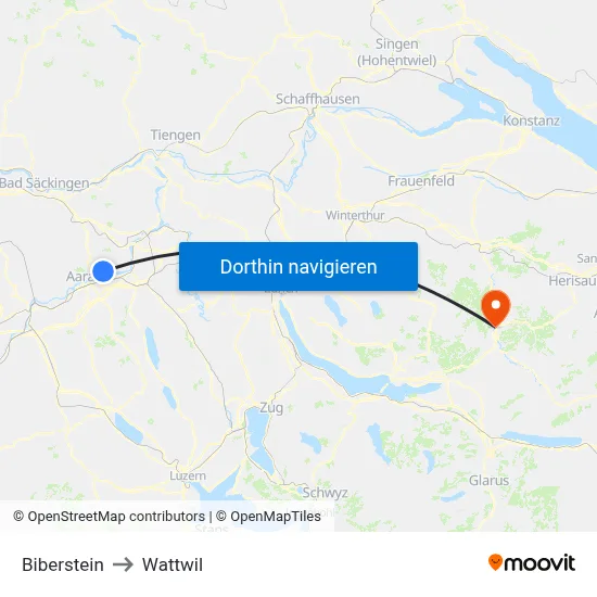 Biberstein to Wattwil map