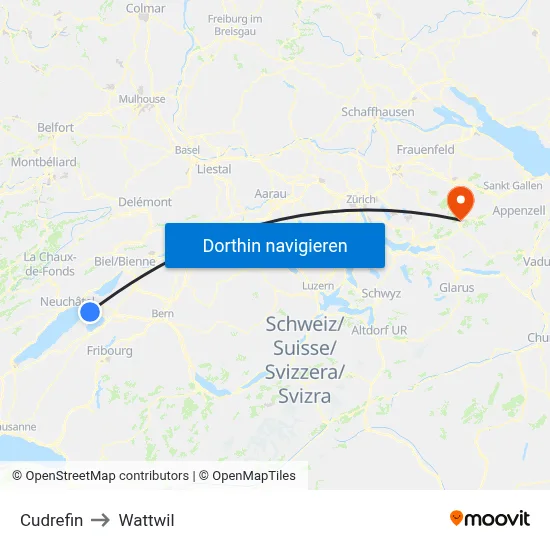 Cudrefin to Wattwil map