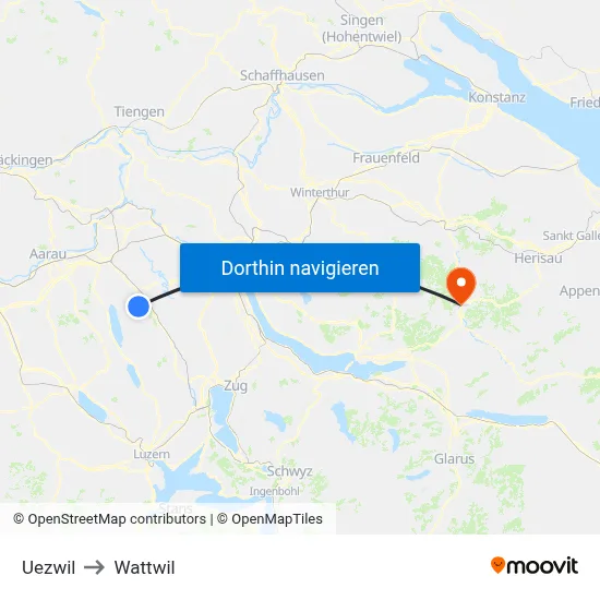 Uezwil to Wattwil map