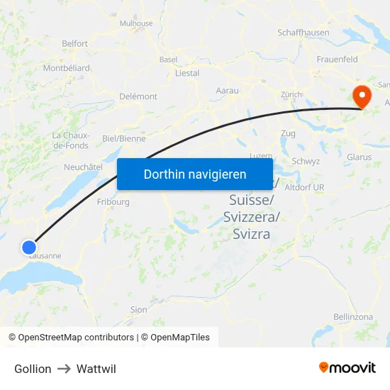 Gollion to Wattwil map