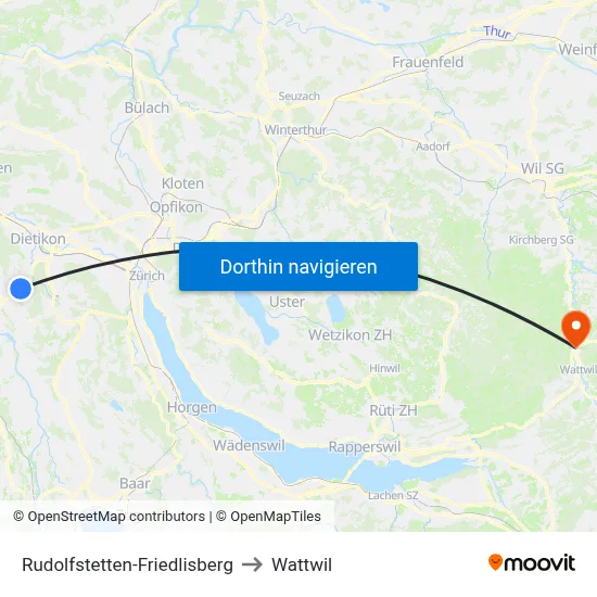 Rudolfstetten-Friedlisberg to Wattwil map