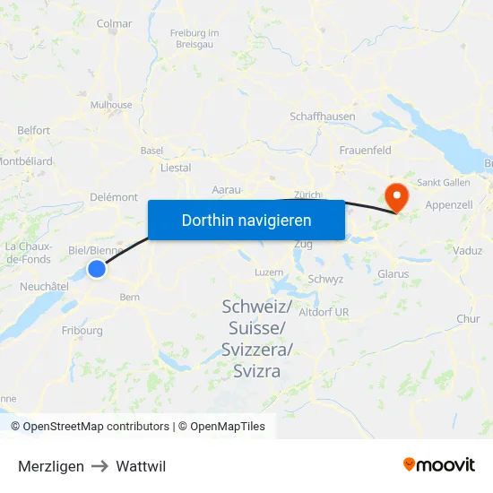 Merzligen to Wattwil map
