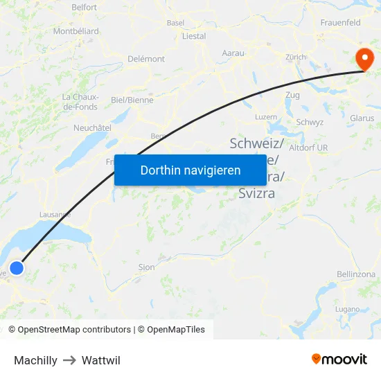 Machilly to Wattwil map