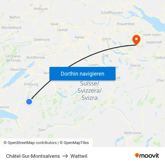 Châtel-Sur-Montsalvens to Wattwil map