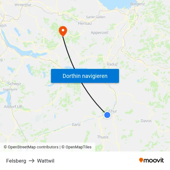 Felsberg to Wattwil map