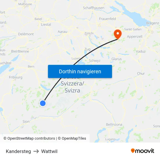 Kandersteg to Wattwil map