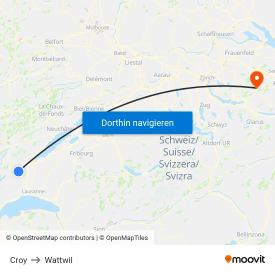 Croy to Wattwil map