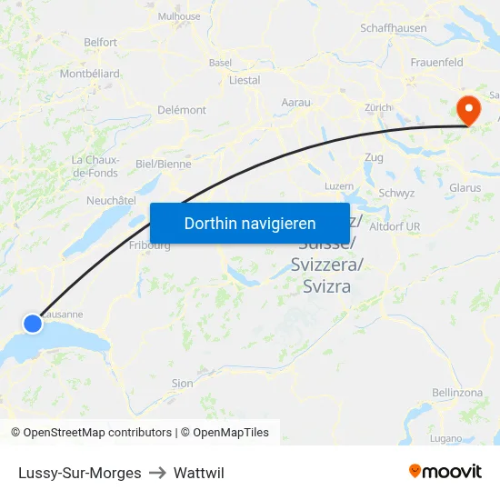 Lussy-Sur-Morges to Wattwil map
