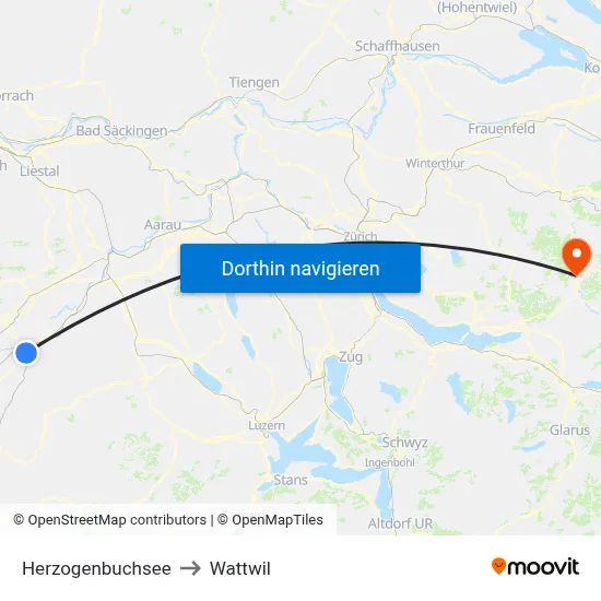 Herzogenbuchsee to Wattwil map