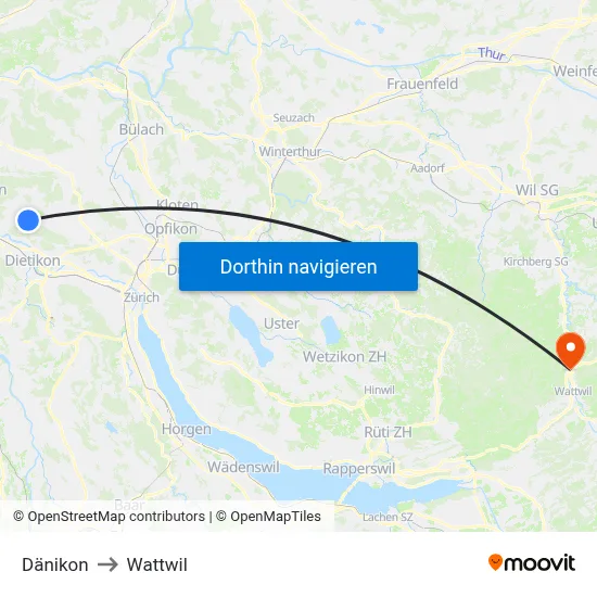 Dänikon to Wattwil map