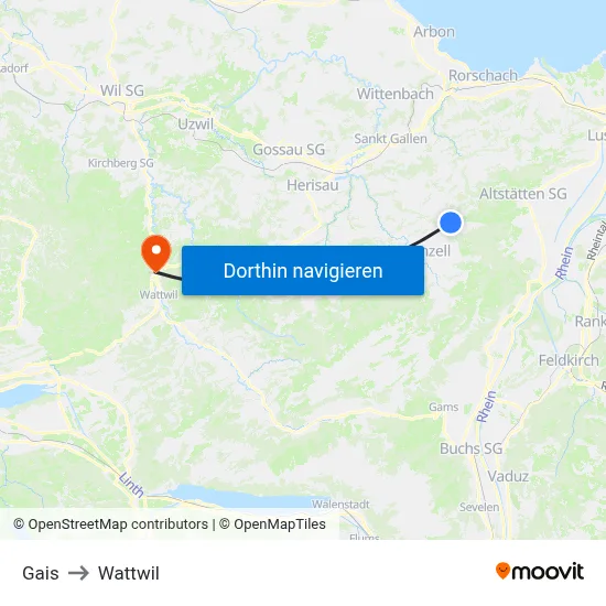 Gais to Wattwil map