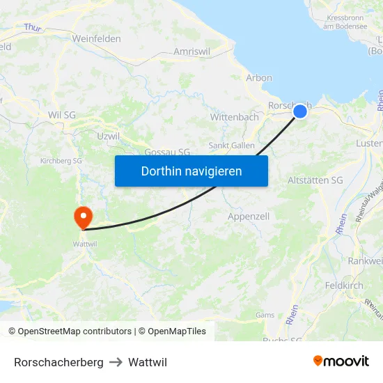 Rorschacherberg to Wattwil map