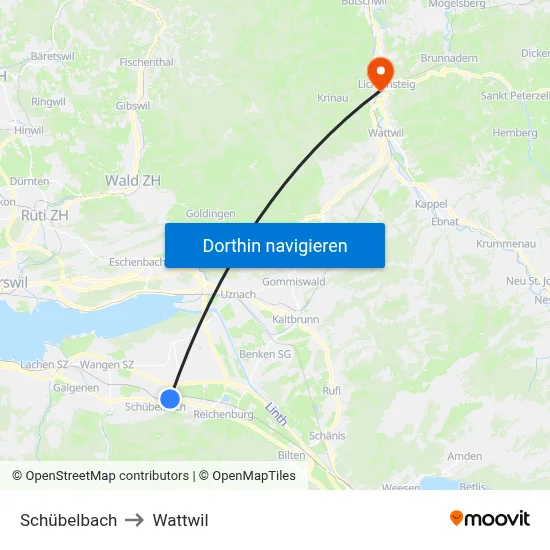 Schübelbach to Wattwil map