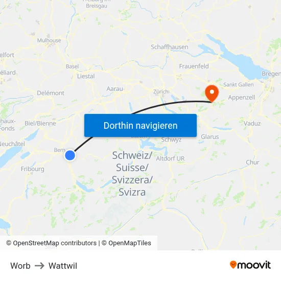 Worb to Wattwil map