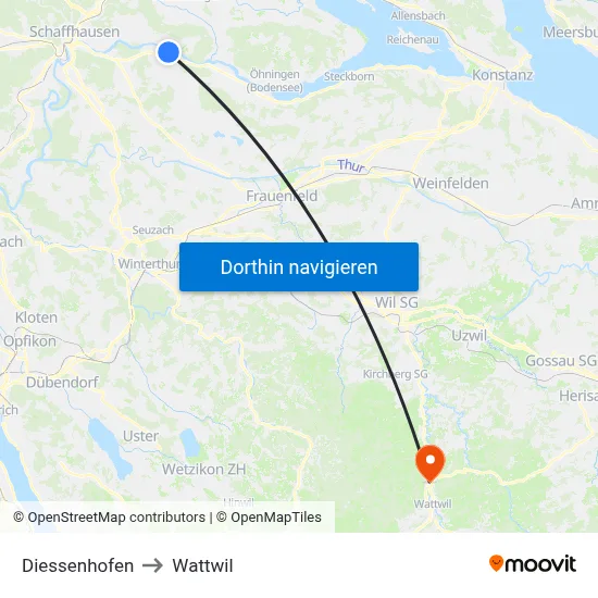 Diessenhofen to Wattwil map