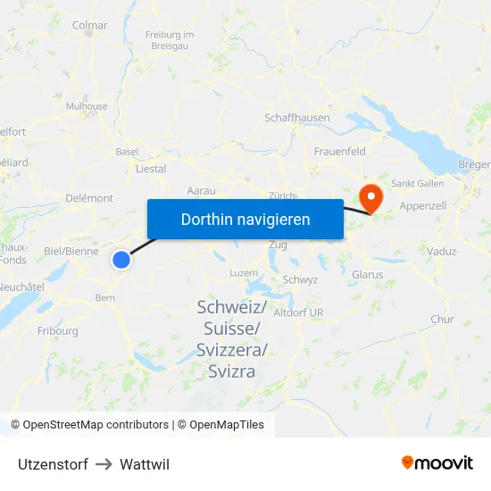 Utzenstorf to Wattwil map