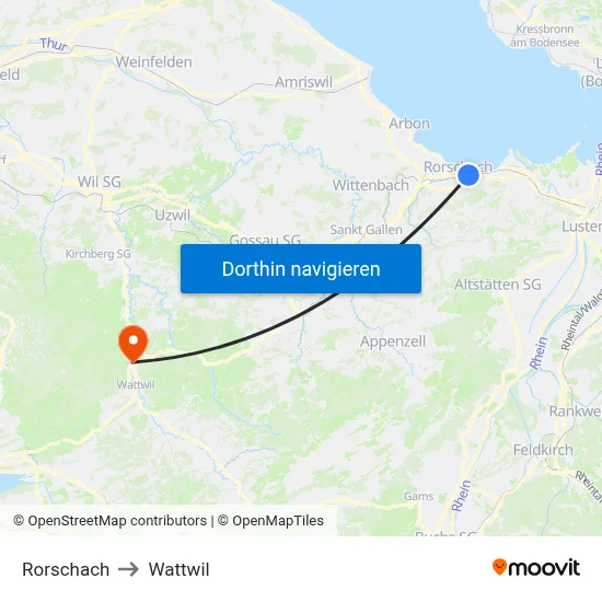 Rorschach to Wattwil map