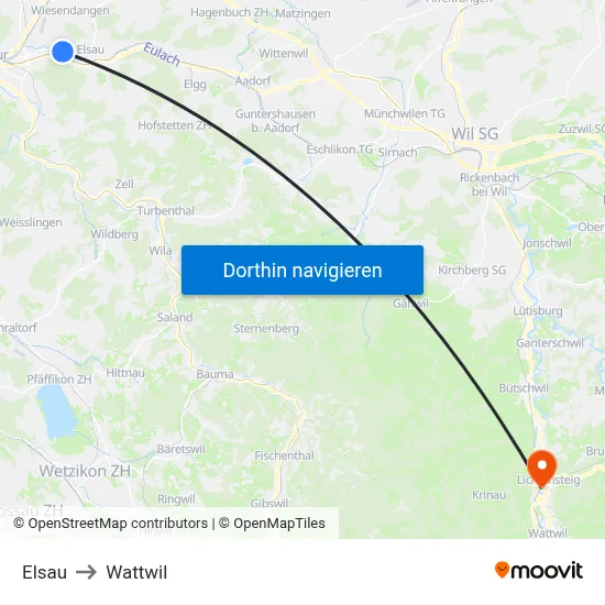 Elsau to Wattwil map