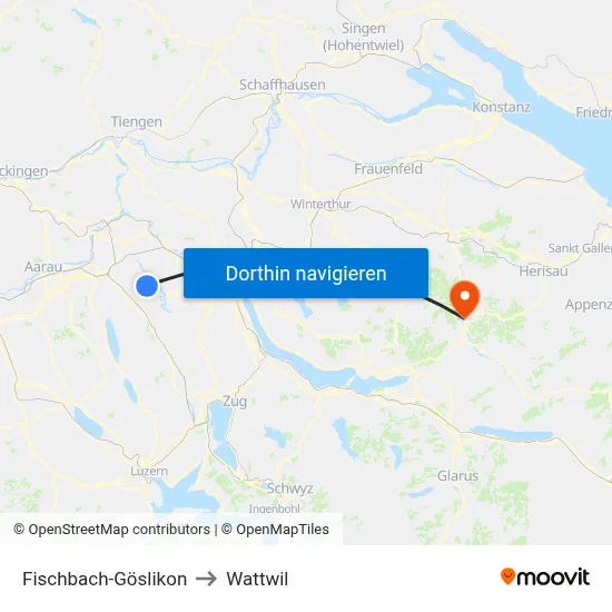 Fischbach-Göslikon to Wattwil map