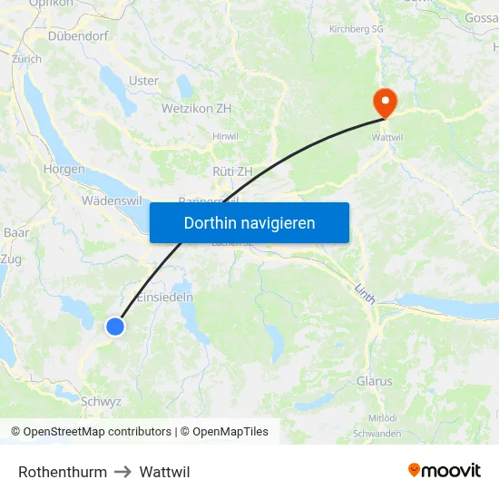 Rothenthurm to Wattwil map