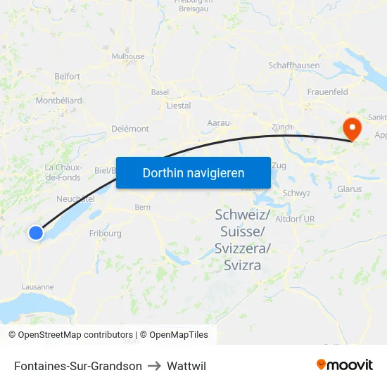 Fontaines-Sur-Grandson to Wattwil map