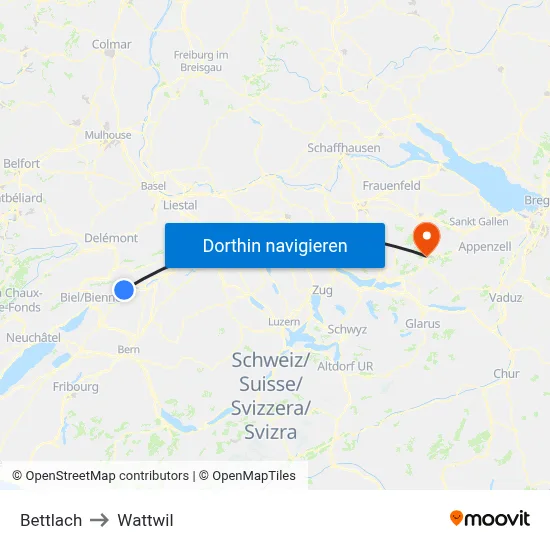 Bettlach to Wattwil map