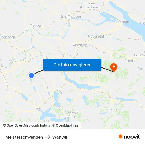 Meisterschwanden to Wattwil map