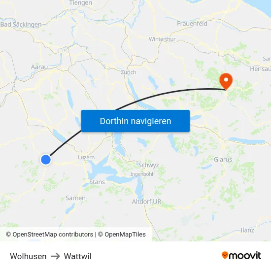 Wolhusen to Wattwil map