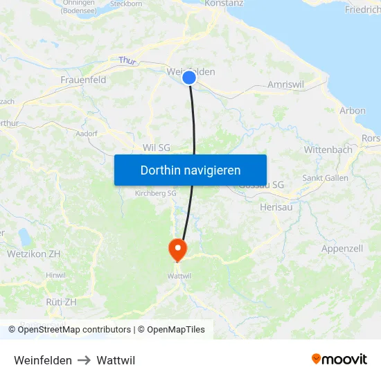 Weinfelden to Wattwil map